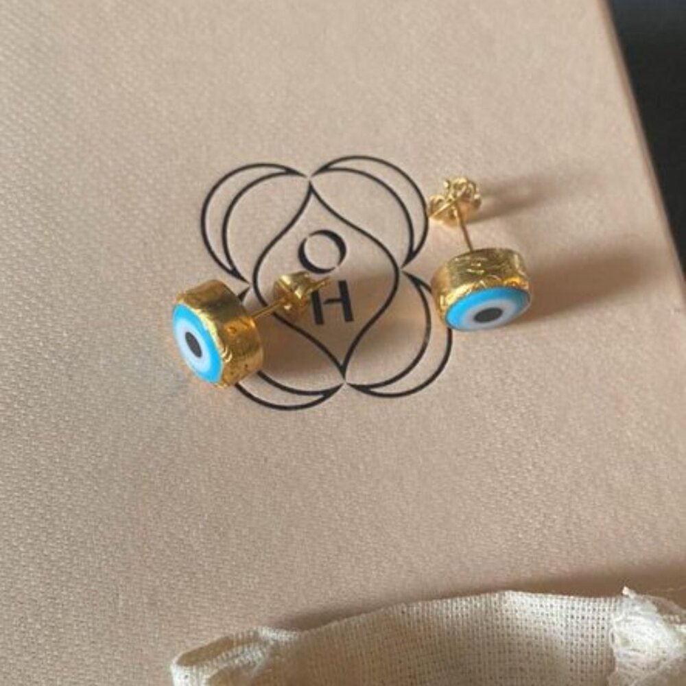 Ottoman Hands London Evil Eye Earrings -- 21k gold plated